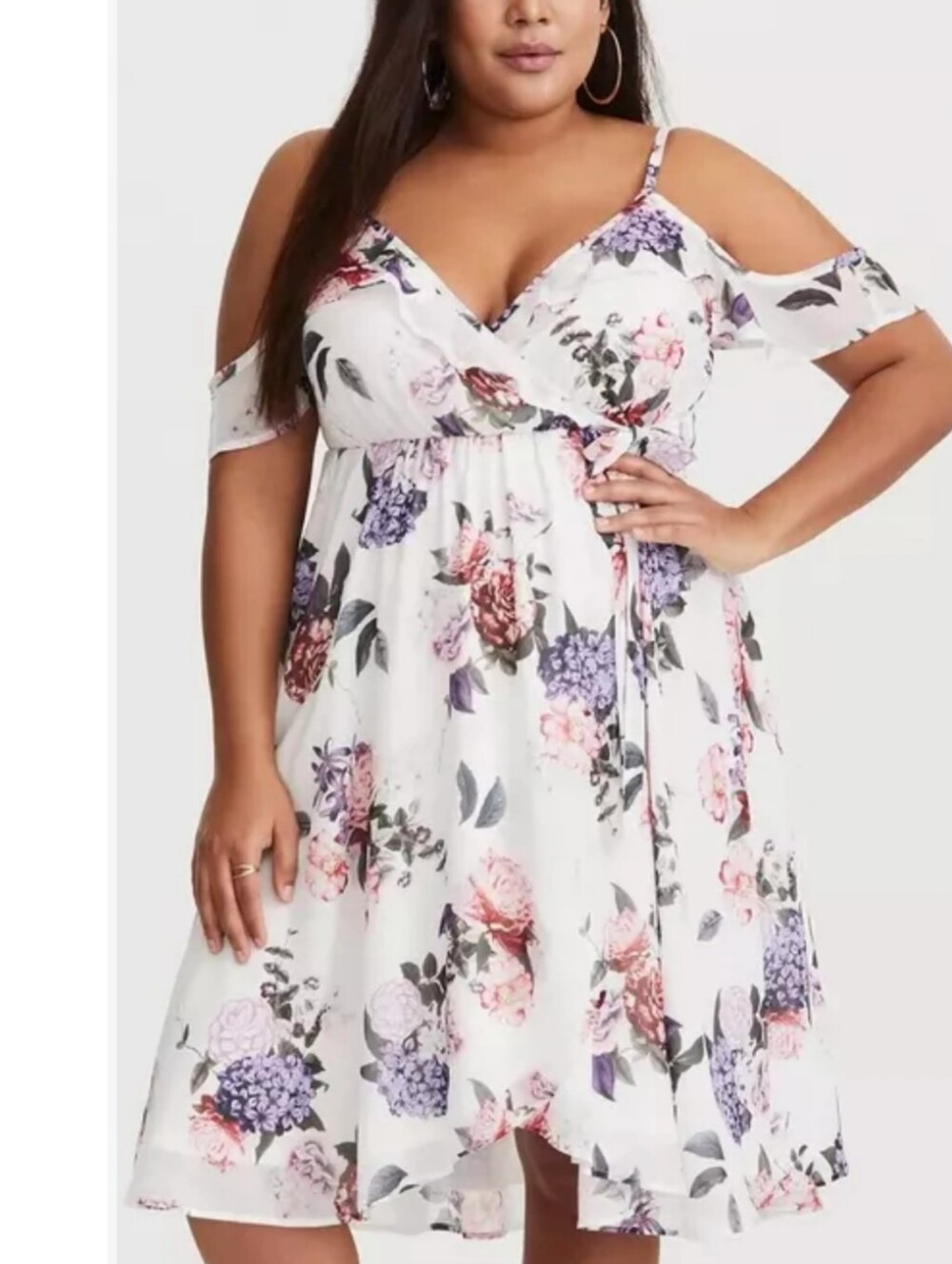 Torrid  chiffon Floral wrap cold shoulder dress size 1 X new without tags NWOT